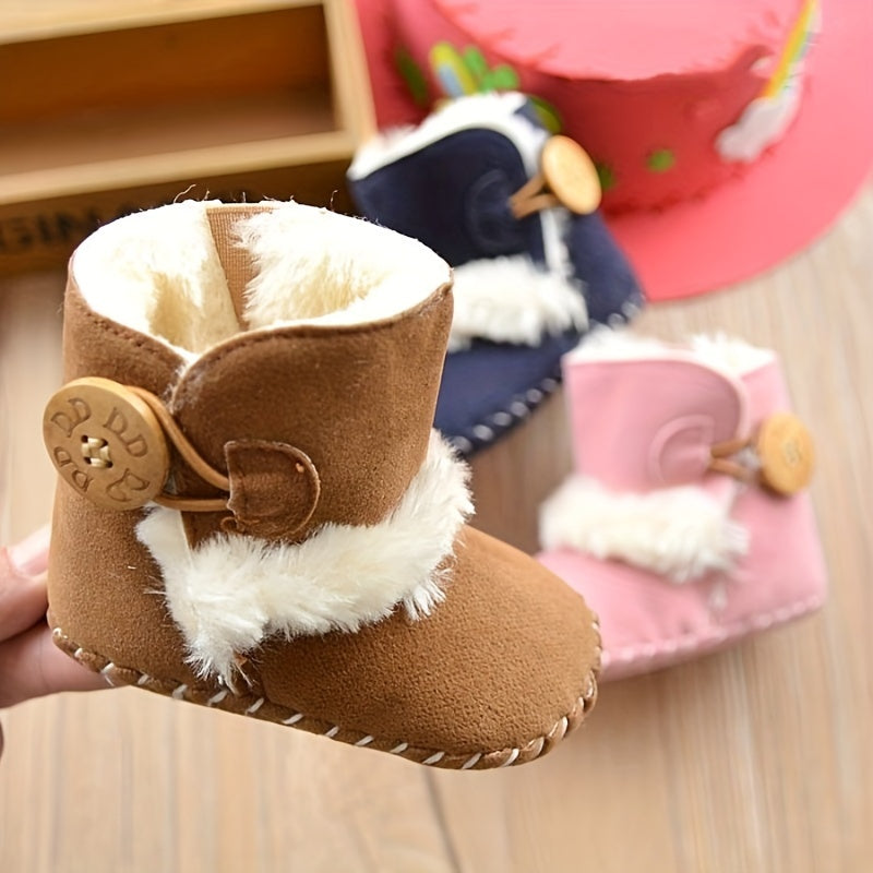 Baby Girls Toddler Boots With Botton Soft Sole Fleece Walking Shoes