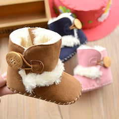 Baby Girls Toddler Boots With Botton Soft Sole Fleece Walking Shoes