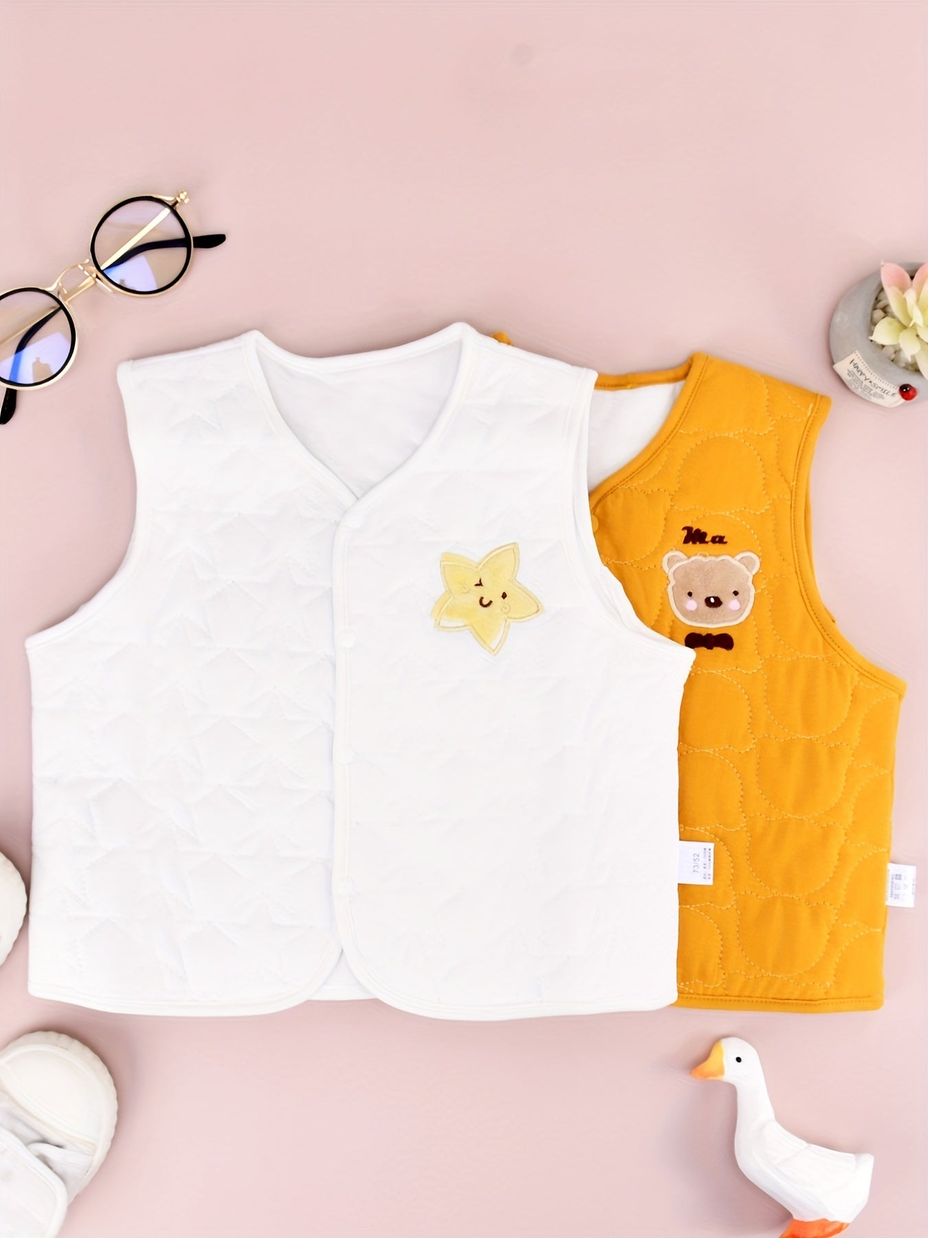 2pcs Cartoon Embroidery V Neck Vest