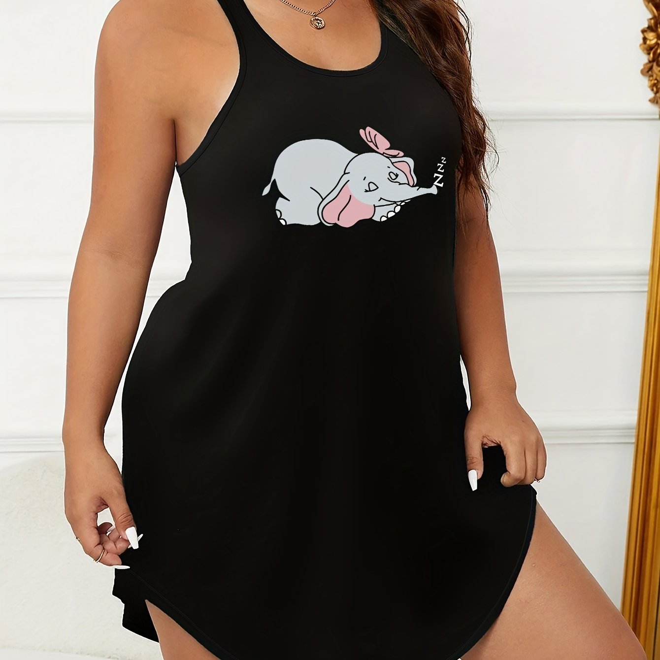 Elephant Print Sleep Dress Medium Stretch Tank