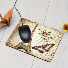 Paris Gaming Mouse Pad Eiffel Tower Butterfly Flower Pattern Non Slip