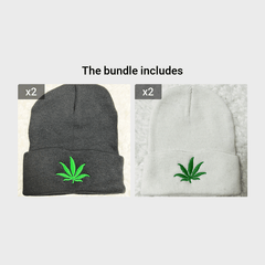 Weed Leaf Embroidery Hip Hop Knitted Hat Caps for Men and Women