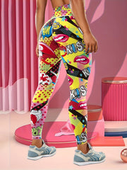 High Waist Yoga Pants with Butt Lifting, KISS Lips Print