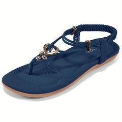 Women's Thong Sandals with Elastic Strap, Beach Slip-On Shoes