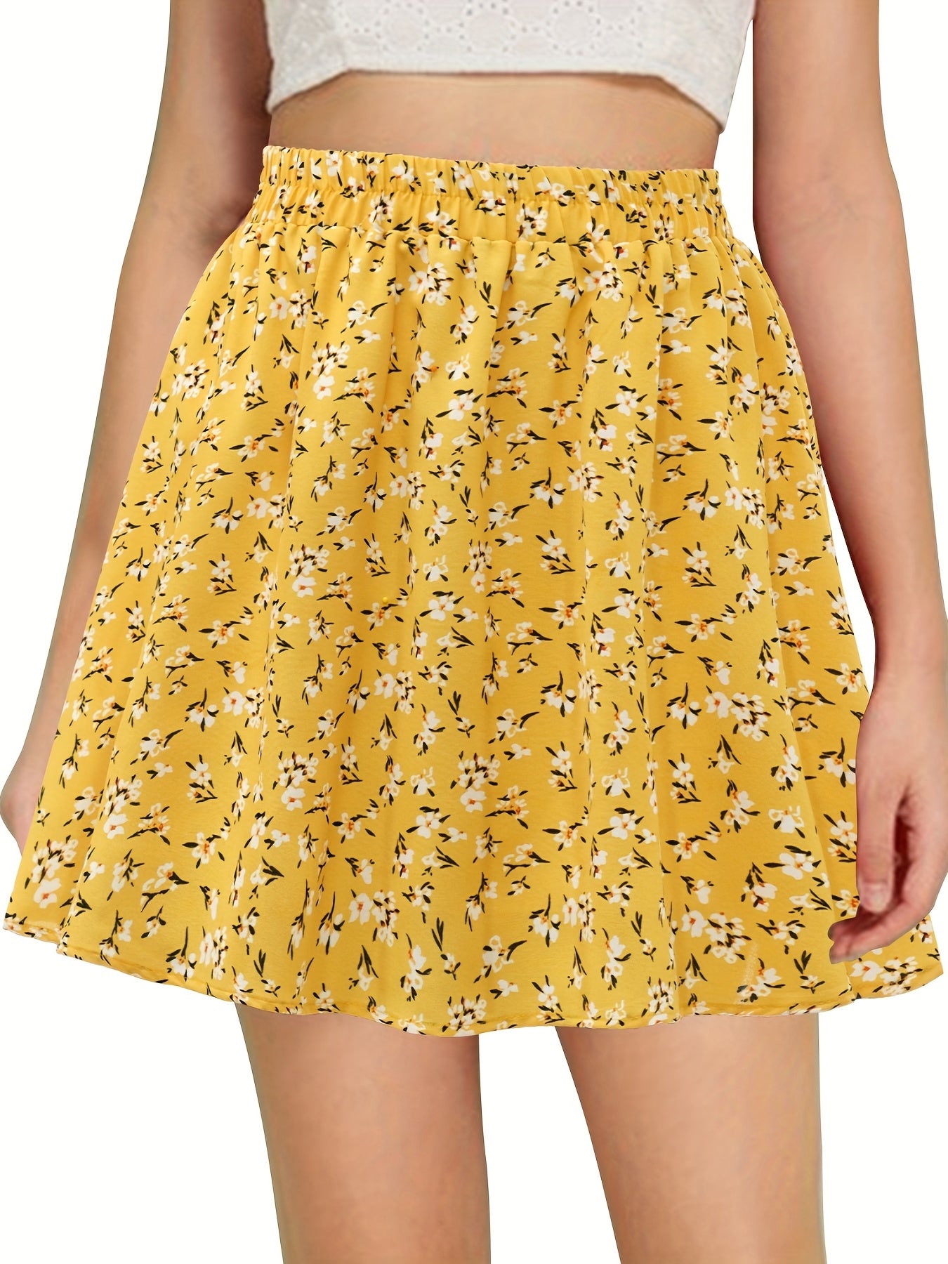Floral Print Elastic Waist Skirt for Spring & Summer