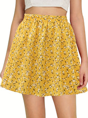 Floral Print Elastic Waist Skirt for Spring & Summer