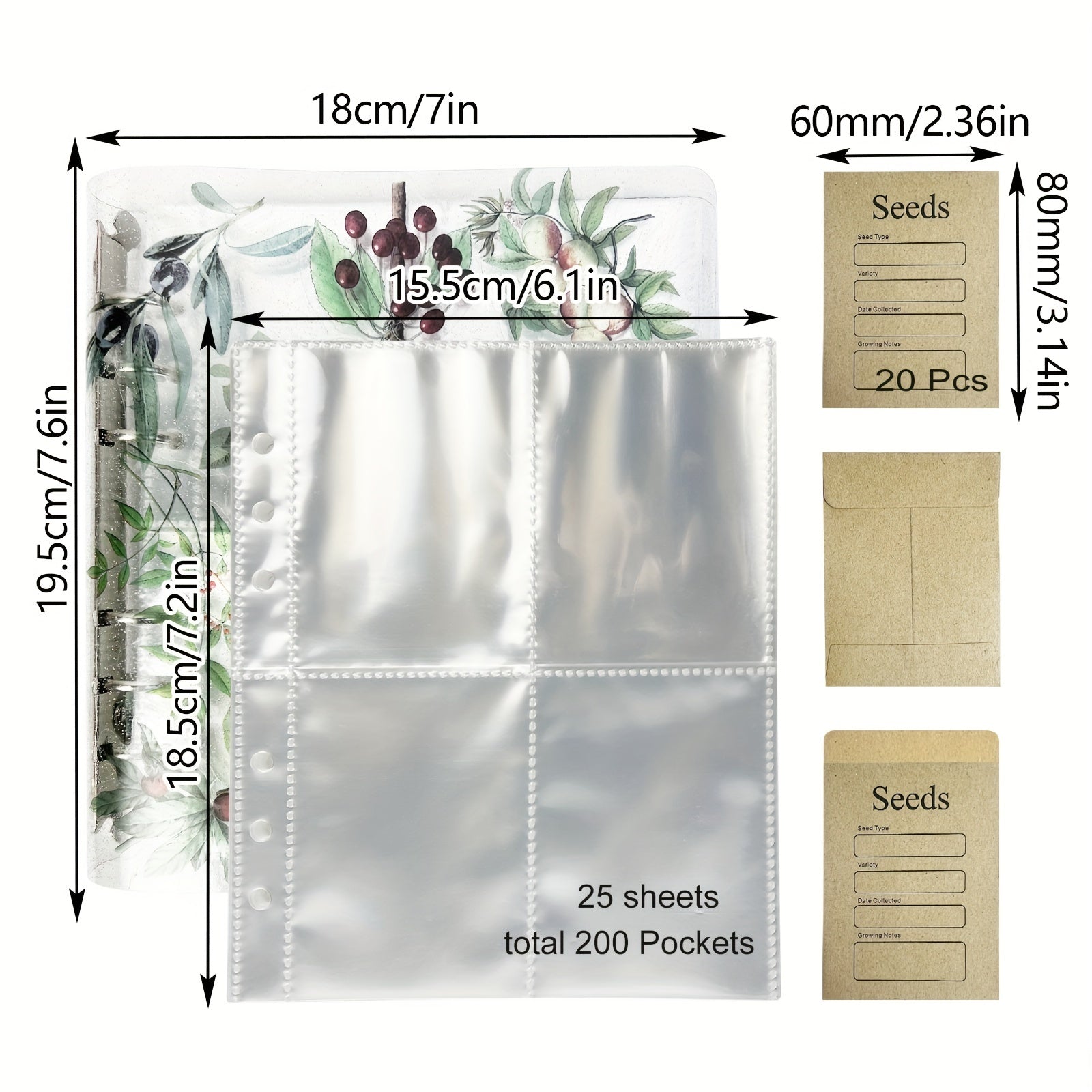 Garden Seed Organization Binder + 200 Pockets + 20 Envelopes