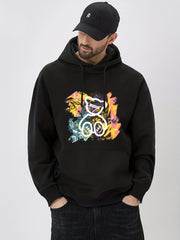 Cartoon Bear & Graffiti Print Hoodie for Men