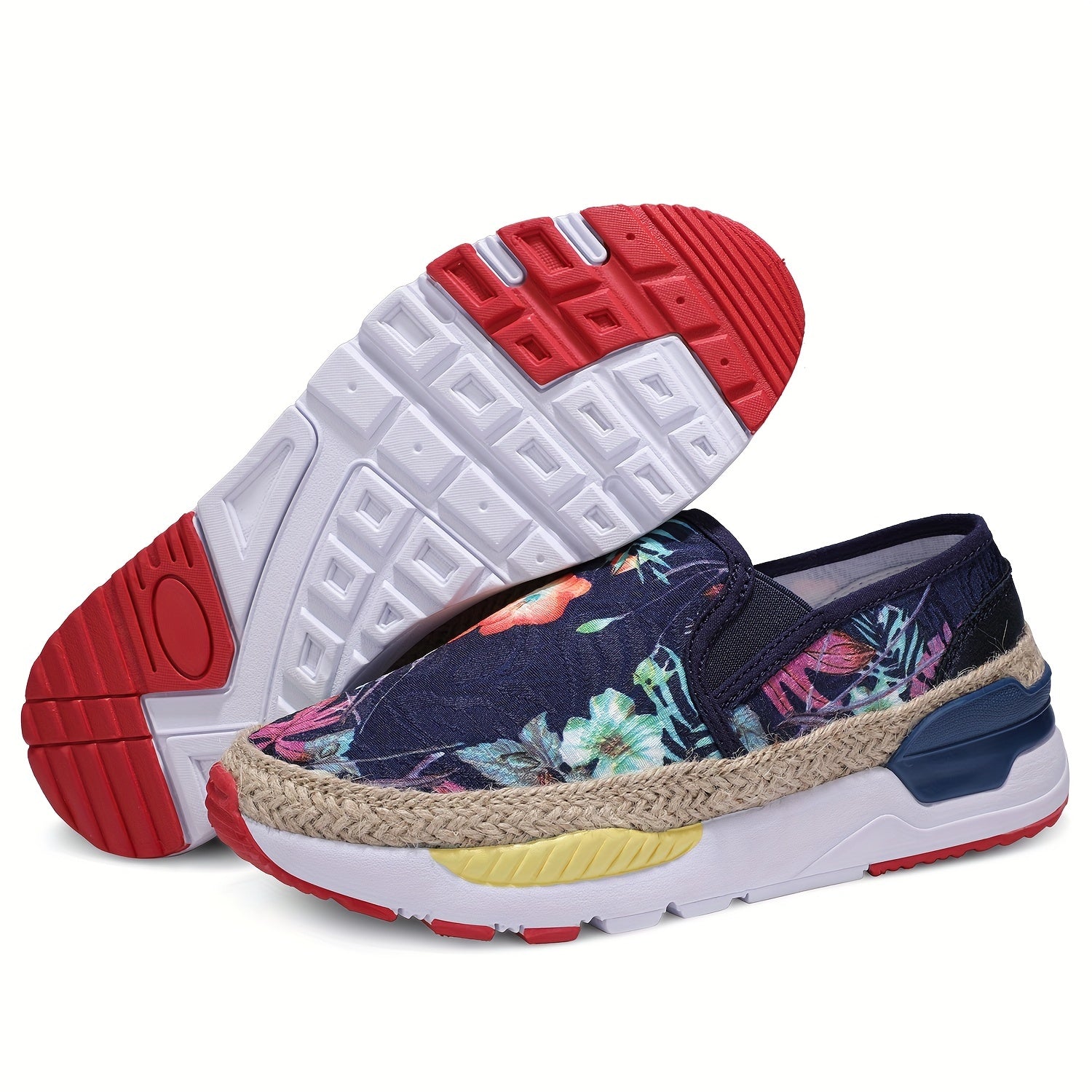 Women's Floral Print Slip On Loafers Lightweight Espadrilles