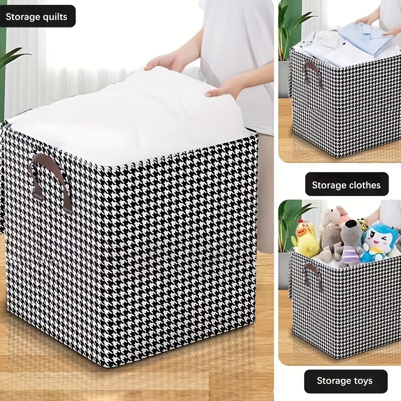 Large Capacity Houndstooth Clothes Storage Bag Dustproof Blanket Handles
