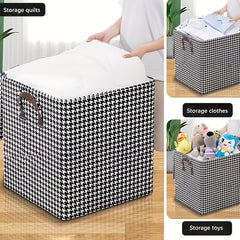 Large Capacity Houndstooth Clothes Storage Bag Dustproof Blanket Handles
