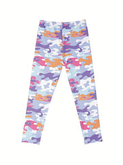 Girls Camouflage Crown Fish Scale Athletic Leggings Elastic Waist Yoga Pants