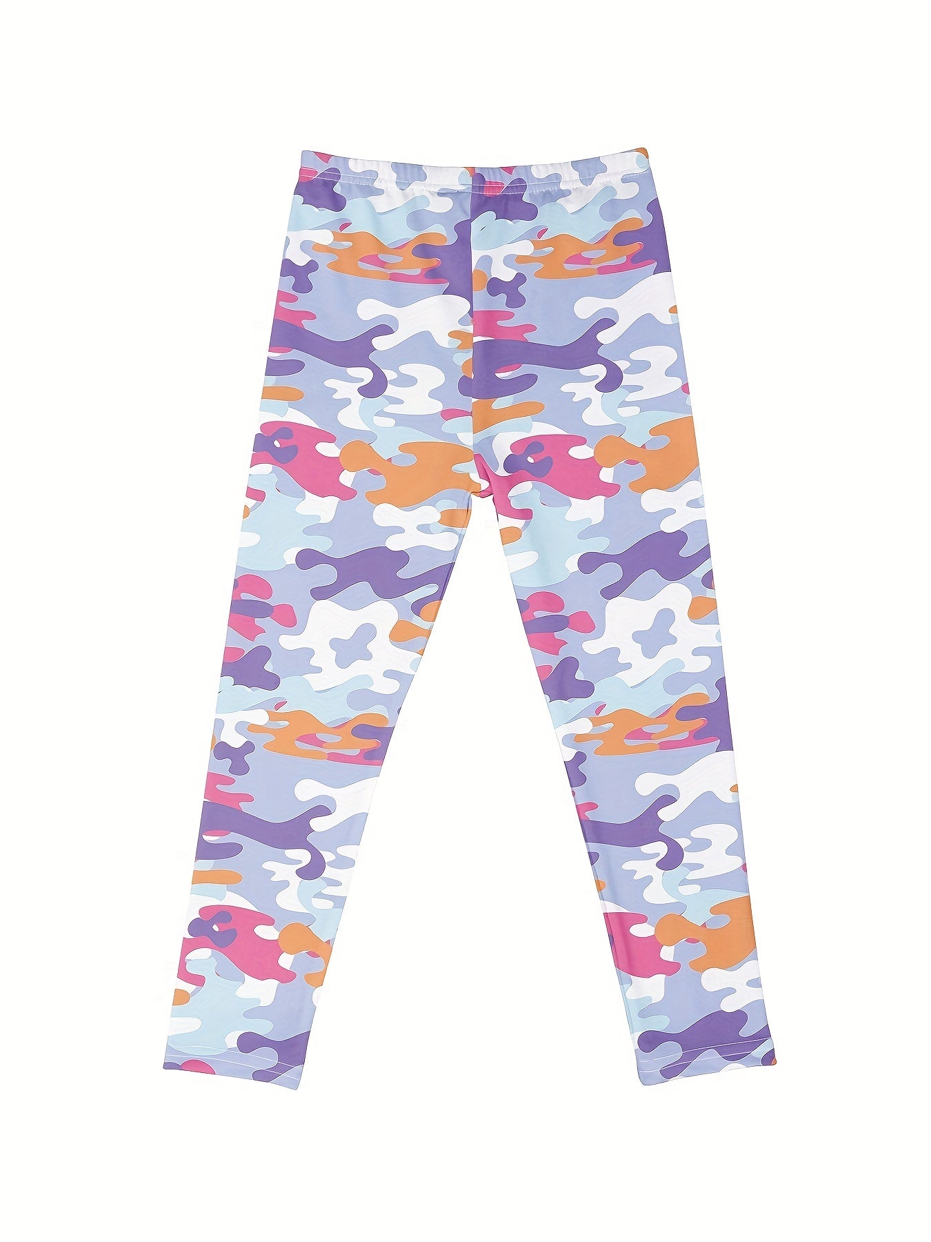 3pcs Girls Striped Camouflage And Heart Flowers Athletic Leggings
