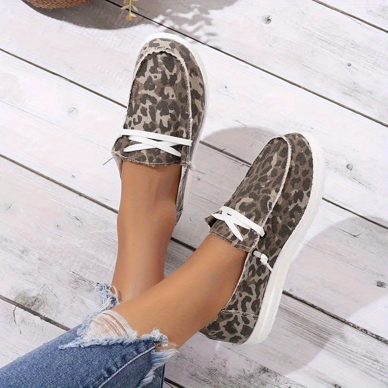 Leopard Print Slip-On Canvas Sneakers Lightweight Walking Shoes