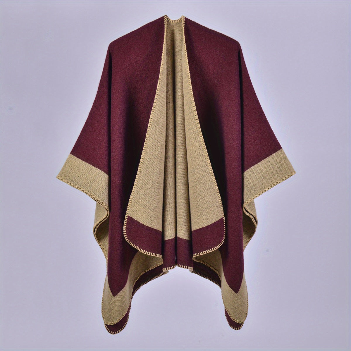 Striped Warm Shawl Large Windproof Cape for Women