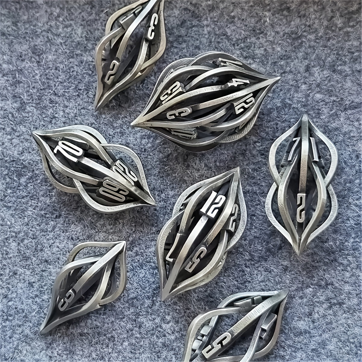 3D Printed Metal Dice Set Hollow Polyhedral Game Dice Ancient Silver