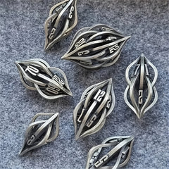 3D Printed Metal Dice Set Hollow Polyhedral Game Dice Ancient Silver