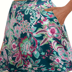 Floral Print Plus Size Sports Skirt With Pockets