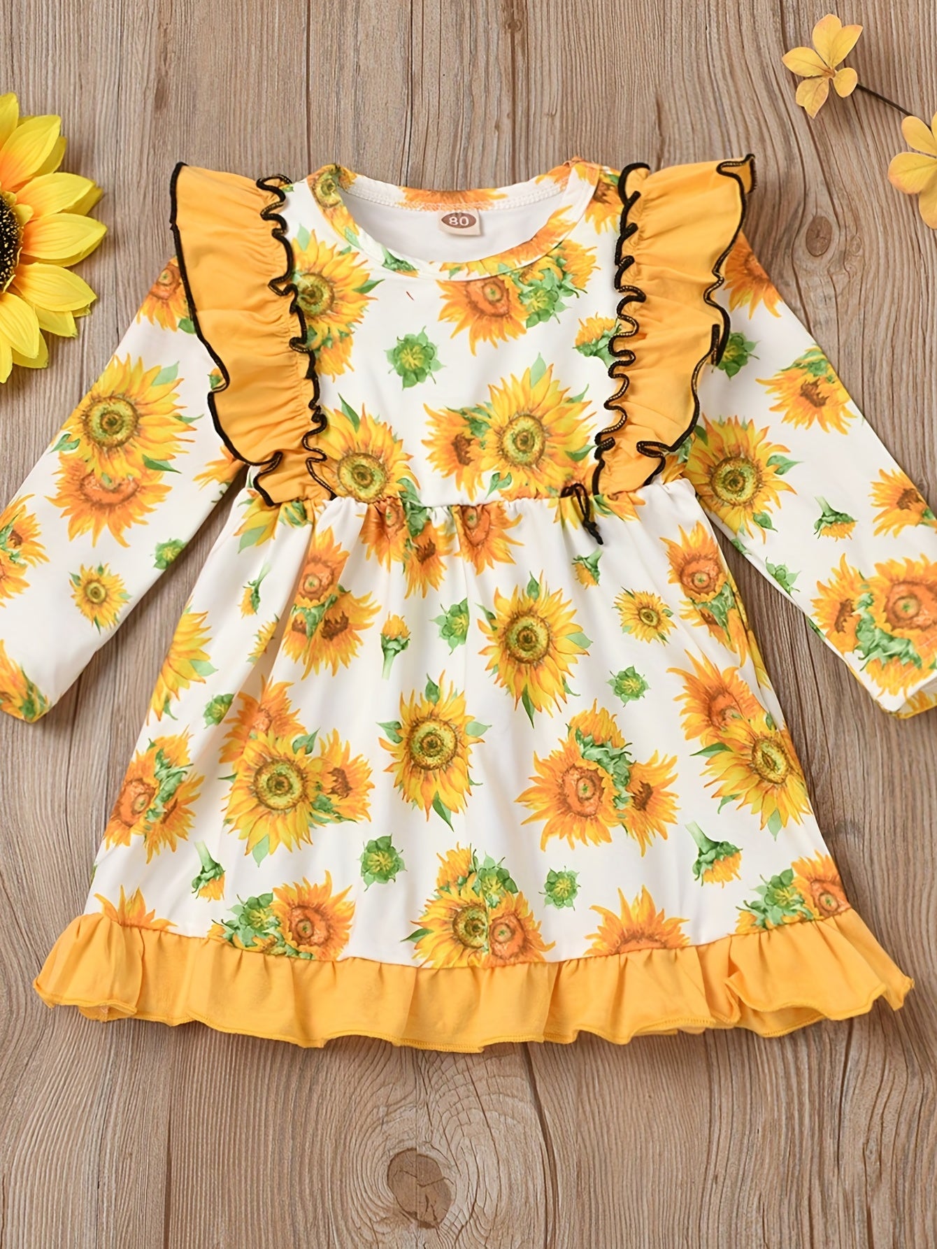 Baby Girls Princess Floral Ruffles Dress Long Sleeve Casual Kids Dress