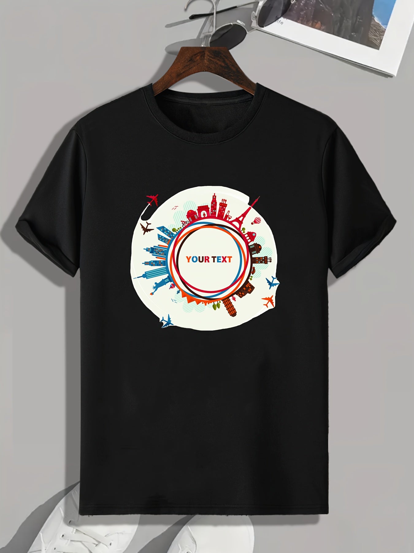 Global Travel Pattern Print Men's Comfy Sports T shirt