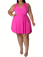 Basic V Neck Tank Knee Length Dress