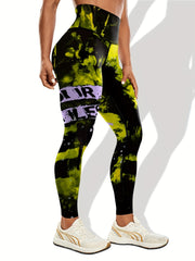Letter Pattern Yoga Pants High Waist Tummy Control Running Leggings