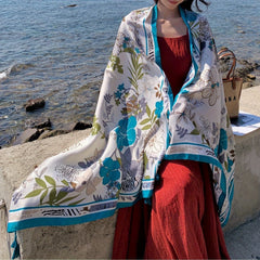 Flower Print Oversized Scarf Boho Tassel Shawl