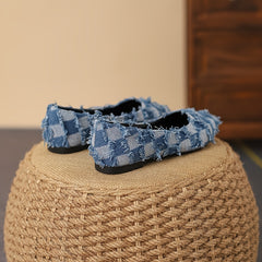 Women's Plaid Flat Shoes Lightweight Denim Comfortable Walking Shoes
