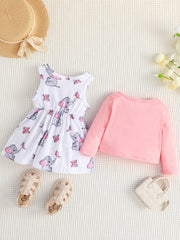 2pcs Baby Girls Cardigan & Elephant Dress Set
