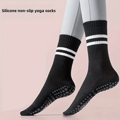 Non-Slip Silicone Bottom Yoga Socks Striped Crew Socks