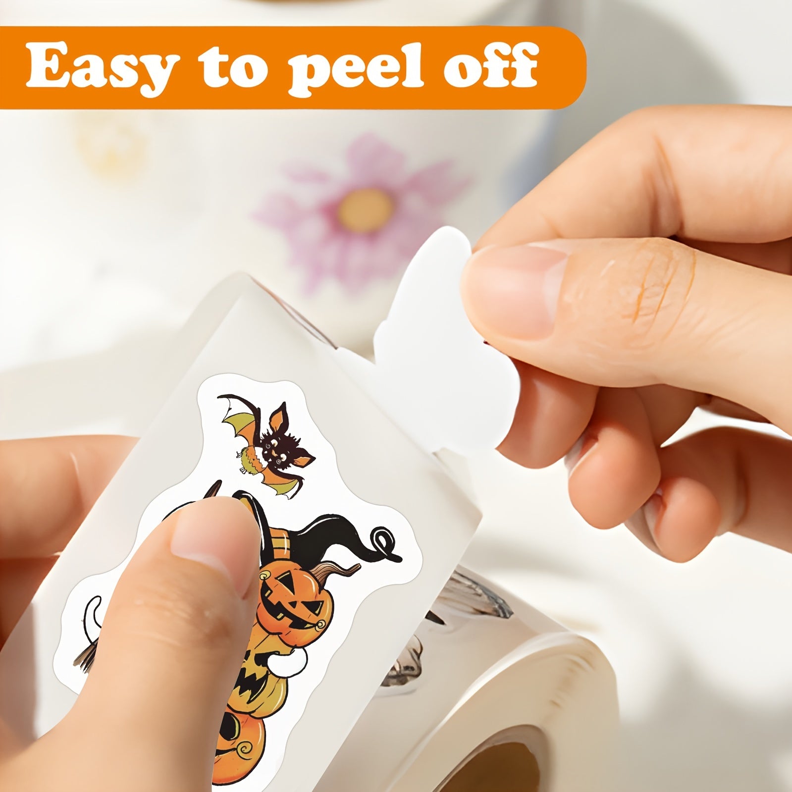 500 Halloween Stickers Roll - 10 Designs - Pumpkin Ghost Seal Label Stickers
