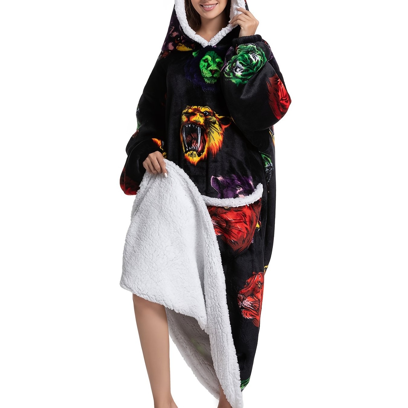 Alpaca Print Flannel Hoodie Nightgown