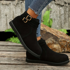 Women's Metallic Buckle Platform Boots with Side Zipper