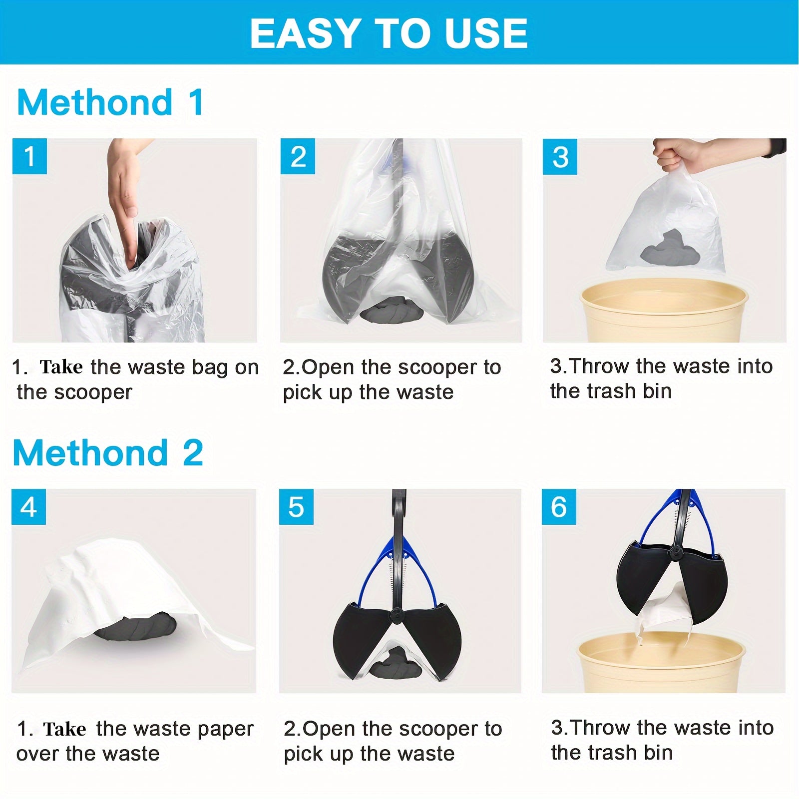 Portable Dog Poop Scooper with Long Handle for Outdoor Walking