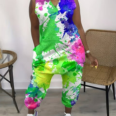 Tie Dye Print Sleeveless Jumpsuit Women's Plus High Stretch