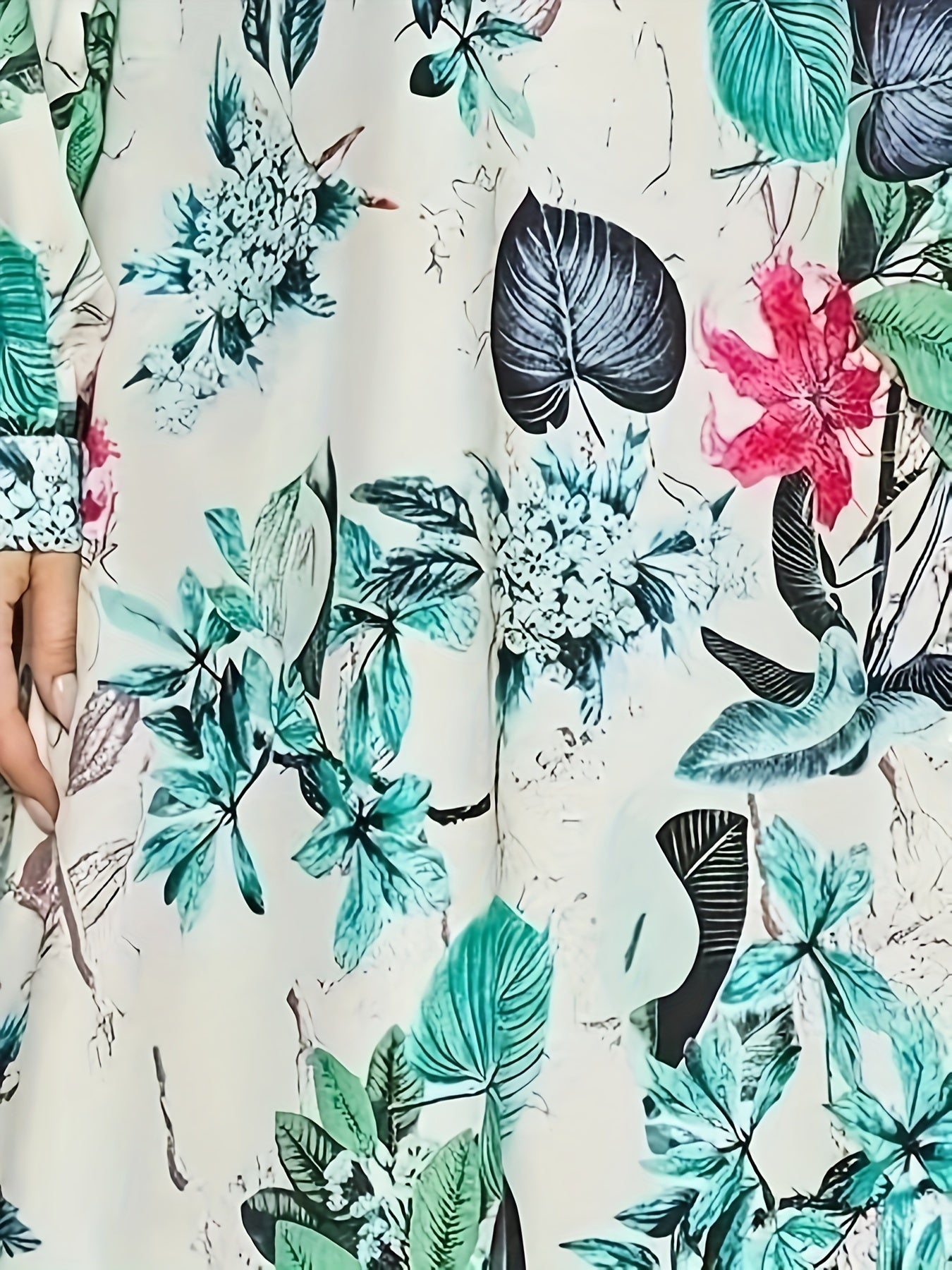 Women's Plus Tropical Print Lantern Sleeve Top & Pants Set