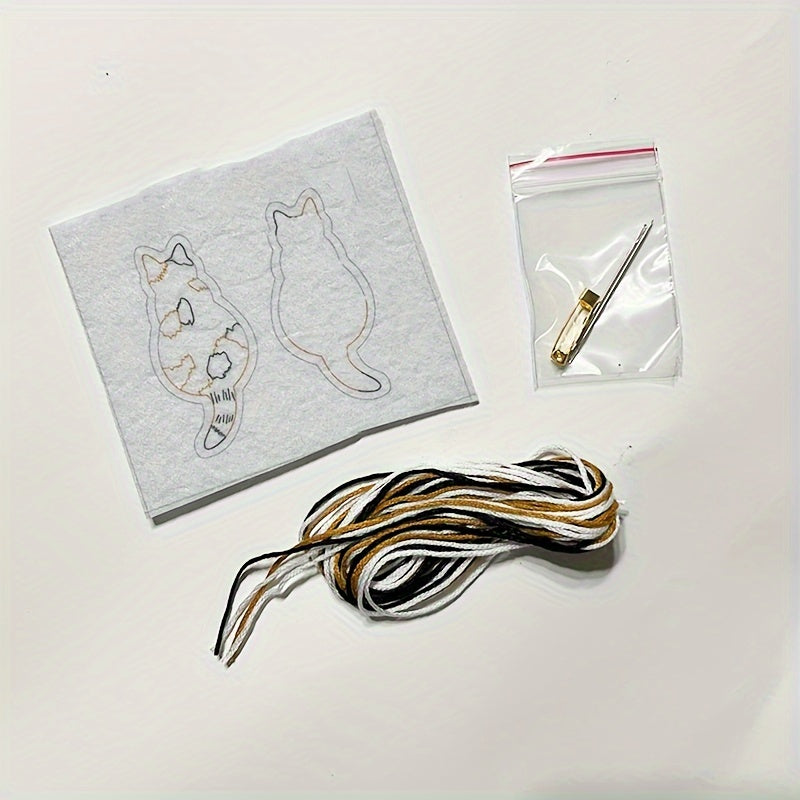4pcs DIY Embroidery Cat Brooch Material Package Pin Self-sewn Small Handicraft