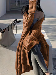 Open Front Loose Knit Cardigan Long Sleeve Sweater