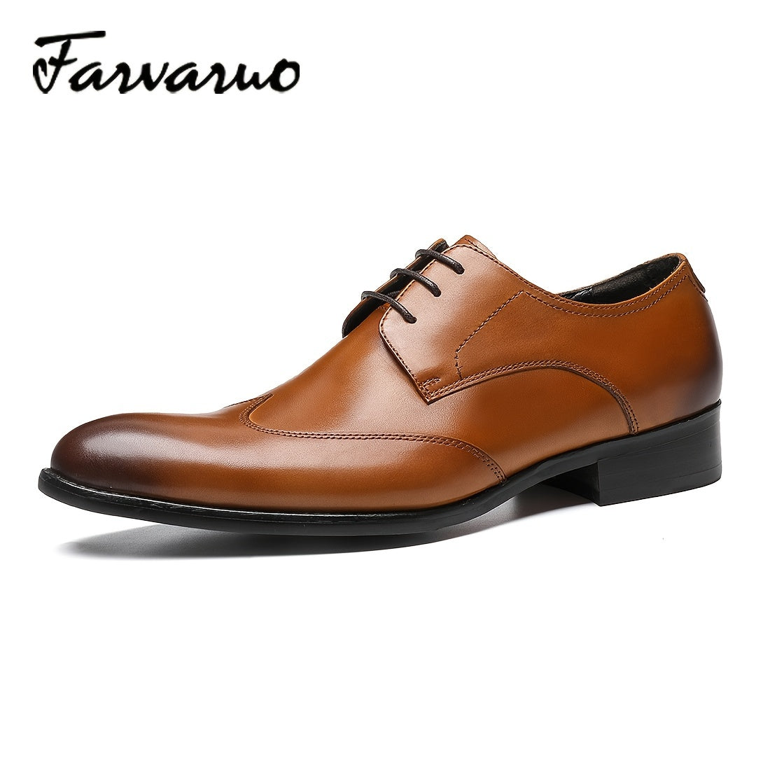 FARWARWO Wingtip Leather Oxford Shoes Pointed Toe Formal Dress Shoes Light Brown