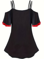 Gothic Dress Women's Skull Print Cold Shoulder Mini Cami Dress