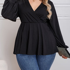 Lantern Sleeve Ribbed Blouse