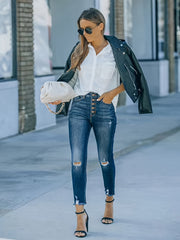 Sexy Jeans Women's Plus Solid Ripped Raw Trim High Rise