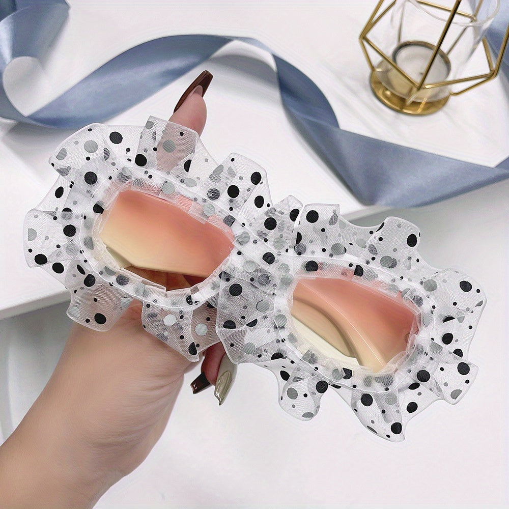 Polka Dot Mesh Sunglasses For Women Girls Stylish Costume Party