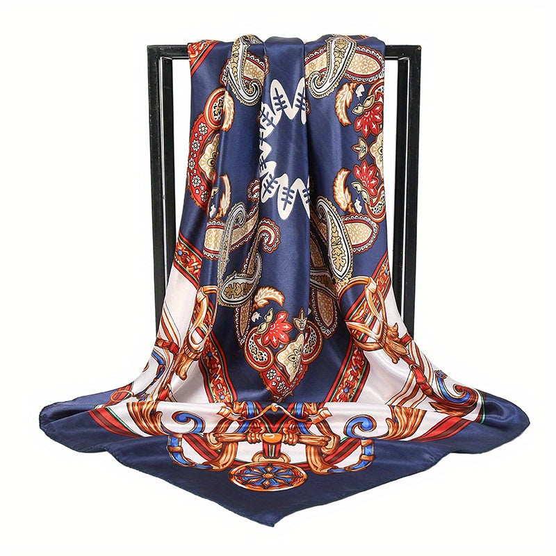 Vintage Paisley Print Scarf Silk Square Shawl Classic Head Wrap