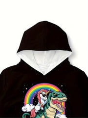 Boys Dino & Pony Print Hoodie Kid's Hooded Sweatshirt