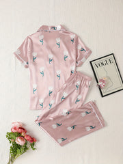 Floral Print Pajama Set Short Sleeve Top & Pants Women's Sleepwear