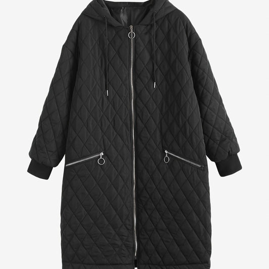 Solid Zipper Hooded Long Sleeve Padded Coat Women's Clothing