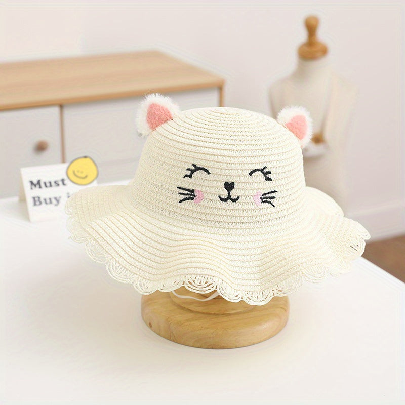 Summer Children's Straw Hat Female Embroidery Sunscreen Sun Hat Beach