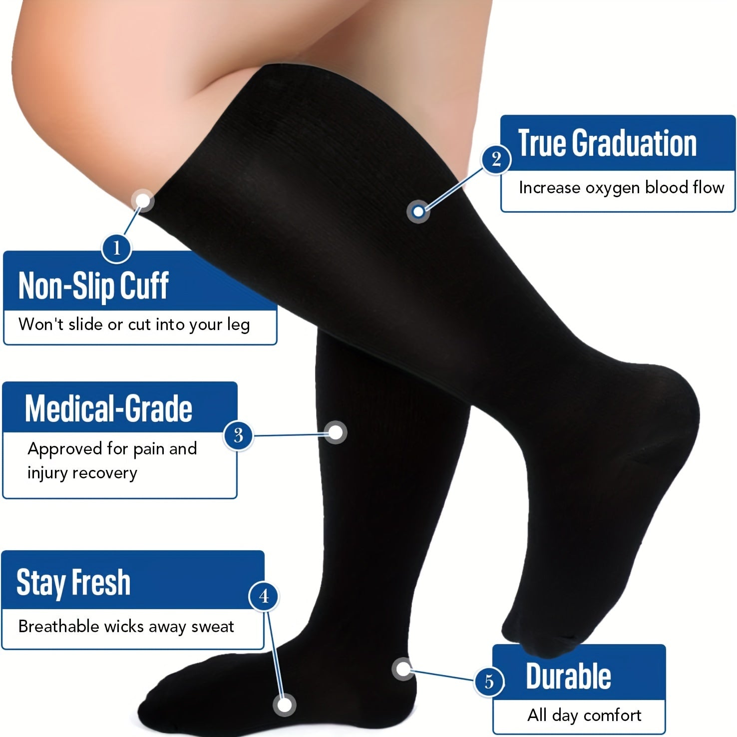 3 Pairs Plus Size Compression Socks Wide Calf for Women & Men