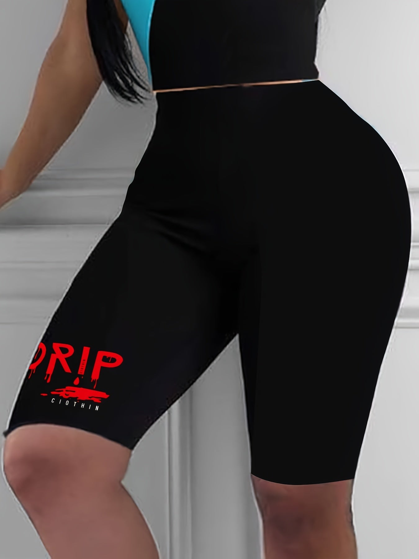 Letter Print Biker Shorts High Waist Casual Spring & Summer